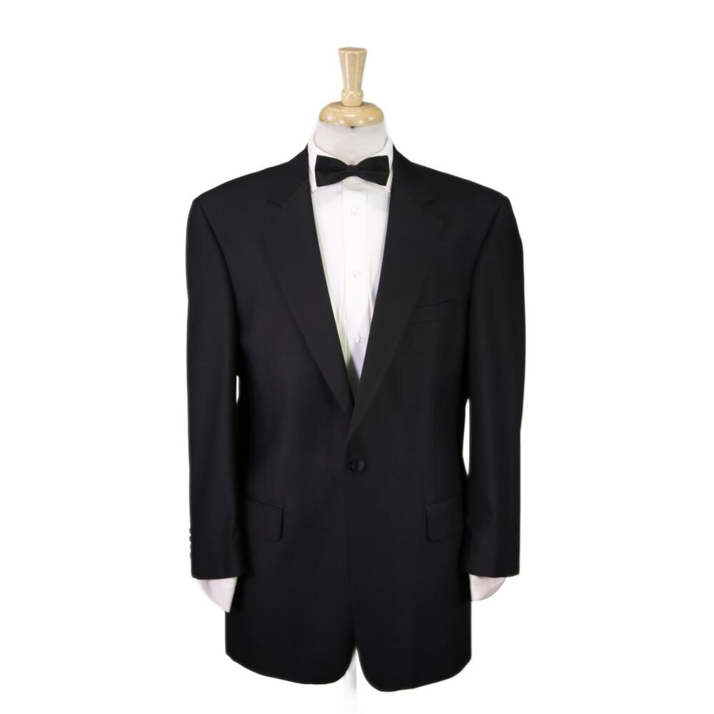 Jos A Bank Signature Black 1-Btn Notch Lapel Formal Tuxedo Dinner Wool Suit 42L
